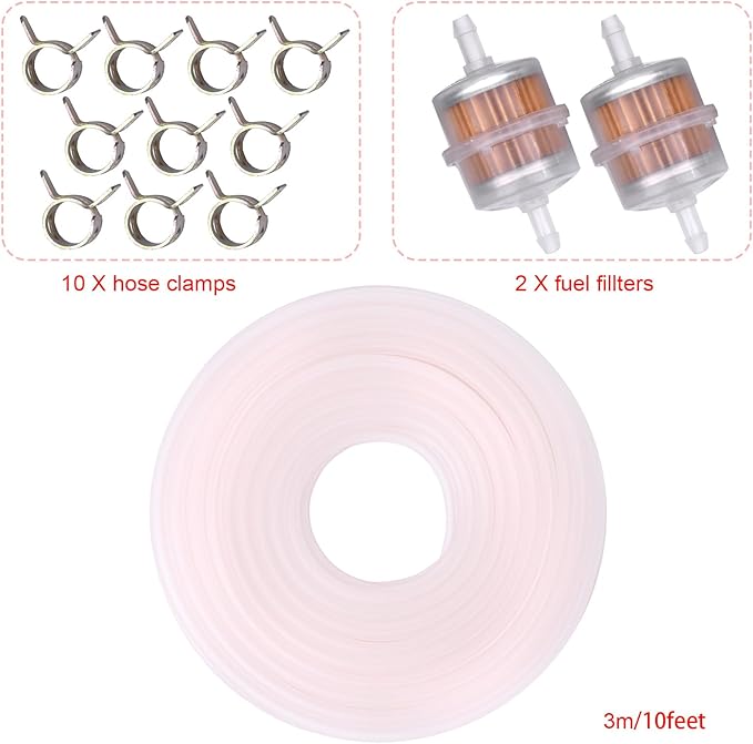 3/16 Inch ID Fuel Line Hose With 2Pcs Fuel Filters +10 Clamps for Kawasaki Lawn Mower Small Engines Generator Mini Bike dirtbike
