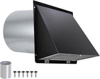 8 inch Hooded Wall Vent with Screen and Damper,Wall Vent Cover Exhaust Vent Outdoor Wall Cap Exterior Air Vent Cover for Kitchen Range Hood HVAC Duct Dryer Ventilation,Galvanized Steel,Black