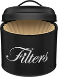 Black Basket Coffee Filter Holder With Lid - Round Container for Counter Storage - Rustic Farmhouse Bar Accessories Decor