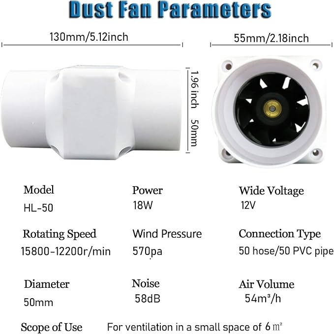 Air Circulation Duct Fan 2 Inch 50Mm Inline Extractor 32Cfm Fan Air Diffuser Blower for Filter Grow Tent Ceiling Wall Bathroom Ventilation (Color : Adjustable Speed, Size : 50-25mm)
