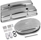 Tall Valve Covers For SBC 283 305 327 350 400 1958-1986 and 12" Oval Air Cleaner Full Finned Polished