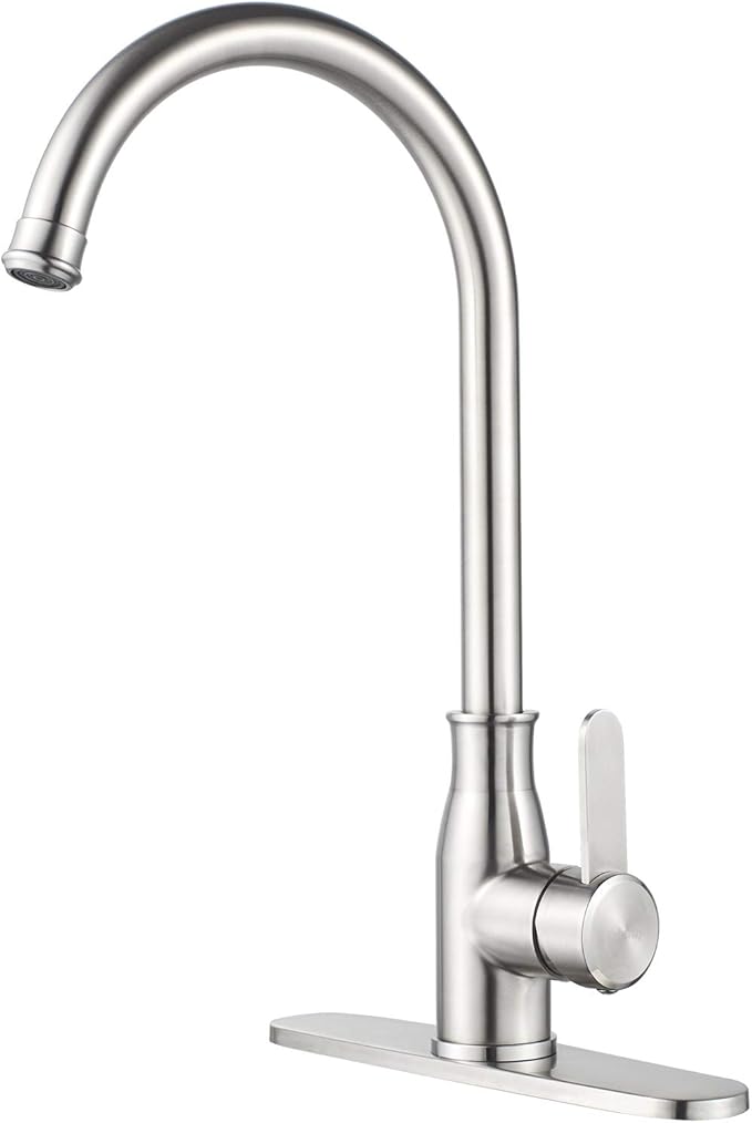 Single Handle Kitchen Faucet Stainless Steel Brushed Nickel，Modern High Arc Kitchen Sink Faucet, Commercial Bar Sink Faucet One Hole with Deck