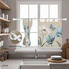 Spring Flowers Kitchen Curtains 36 Inch Length, Small Window Curtains Tab Top, Vintage Rustic Tulips Floral Butterfly Khaki Light Filtering Short Window Treatments Tier Drapes 27.5"x36" 2 Panel
