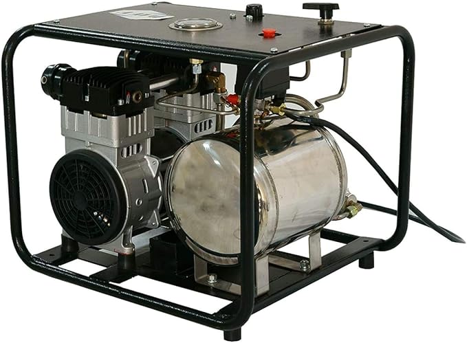 110V 1100W for Scuba Hookah Diving Air Compressor 115 PSI Electronic Pump with 1 x 50 Feet Hose & 1 x Respirator, Two Air Outlets