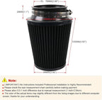 Clamp-On Cold Air Intake Filter, High Performance, Washable Filter, Replacement Air Filter, Flange Diameter 3inch/76mm Black
