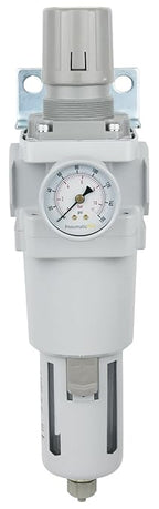 PneumaticPlus SAW600-N06BG Compressed Air Filter Regulator Piggyback Combo 3/4" NPT - Poly Bowl, Manual Drain, Bracket, Gauge