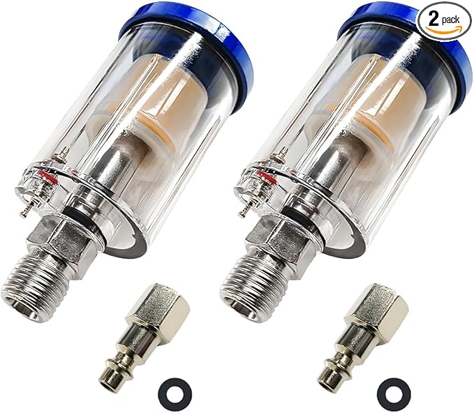 2 PCS Water Oil Separator Filter, 1/4" NPT Inlet and Outlet Airbrush Filter Air Compressor Fittings, Mini in-Line Air Filters Water Oil Separator for Pneumatic Tool