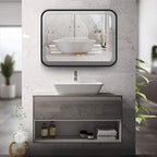 Bathroom Mirror with LED Light and Demister Pad Wall Mounted Mirror Makeup Shaving Mirror Smart Touch Switch (Black 600 * 800mm)