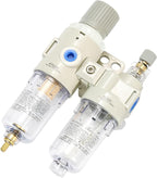 1/4" NPT Compressed Air Filter Regulator Lubricator Combo Pneumatic Air Dryer for Compressor,Water/Oil Trap Separator with Gauge(0-150 PSI), Semi-Auto Drain, Bracket