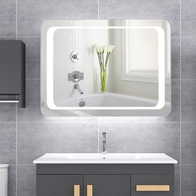 LED Bathroom Mirror with Lights Sensor Switch Illuminated Bathroom Mirror with Demister Pad for Makeup Cosmetic Shaving…