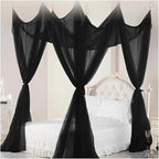 Canopy Bed Curtains Black/White/Beige Elegant Lace Canopy Curtain for Double King Size Bed(Beige)