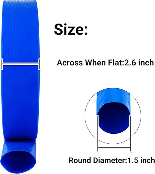 1-1/2" (Flat 2.6’’ width) x 50 FT Pool Backwash Hose, Blue Heavy Duty Reinforced PVC Lay Flat Water Discharge Hose for Swimming Pool Filter Pump,with 2 Clamp