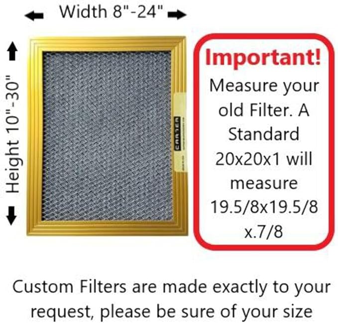CARTER | Gold | MERV 8 | HVAC & Furnace Filter | Washable Electrostatic (16x16x1)