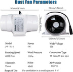 3 Inch Duct Fan Variable Inline Exhaust Blower 12V Extractor Fan 47Cfm Powerful Universal Silent Fan Filter Booster for Hydroponics Home Use (Color : Adjustable Speed, Size : 6w)