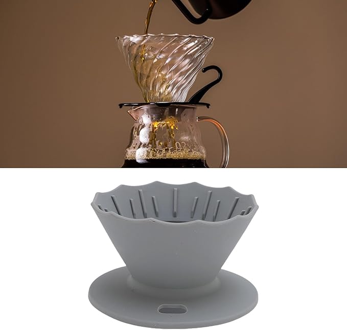 Pour Over Coffee Dripper Silicone Food Grade Portable Hand Brewed Coffee Filter Cup for Travel Outdoor Camping Home Use Lightweight Foldable Easy to Clean Dishwasher Safe Durable (Gray)