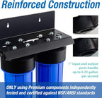 iSpring WGB22BM+AHPF12MNPT16X2 2-Stage Whole House Water Filtration System with 20” x 4.5” Carbon Block and Iron & Manganese Reducing Filters and 3/4" Push-fit Stainless Steel Hose Connectors, Blue
