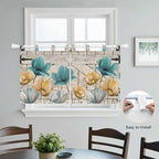 Watercolor Flowers Kitchen Curtains 36 Inch Length, Small Window Curtains Tab Top, Vintage Tulips Floral Barn Doors Wood Grain Light Filtering Short Window Treatments Tier Drapes 27.5"x36" 2 Panel