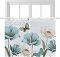 Blue Tulips Bedroom Curtains 63 Inch Length, Window Curtains Tab Top, Watercolor Flowers Butterfly Spring Farmhouse Blue Light Filtering Window Treatments Drapes 42"x63" 2 Panel