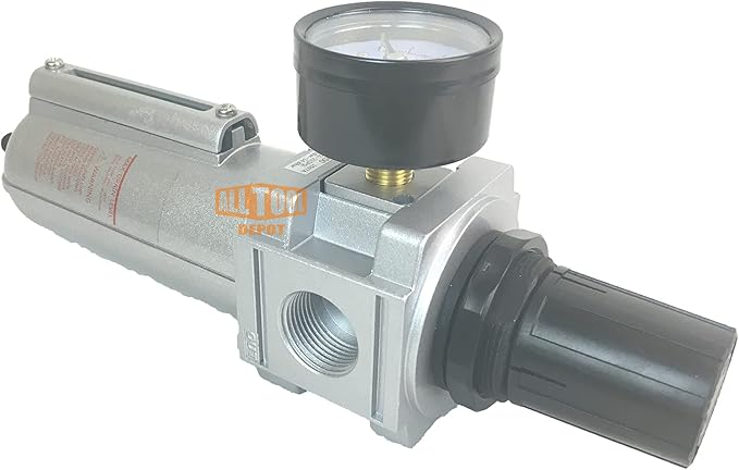3/4" NPT HEAVY DUTY Compressed Air In Line Filter Regulator Combo Piggyback, Metal Bowl, 5 Micron Element, Adjustable From 7 to 175 PSI (AUTO DRAIN)
