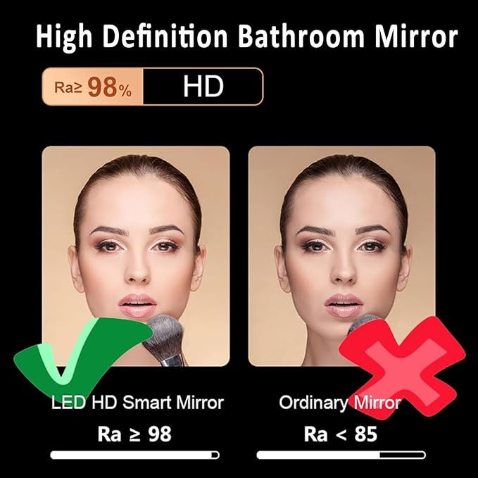 Inner Sand Smart Illuminated LED Bathroom Mirror, Wall Mounted Multifunction Bathroom Vanity Mirror with Dimmable Brightness | Sensor Touch | Demister Pad | Time Temperature(Dimmable,60x80cm)