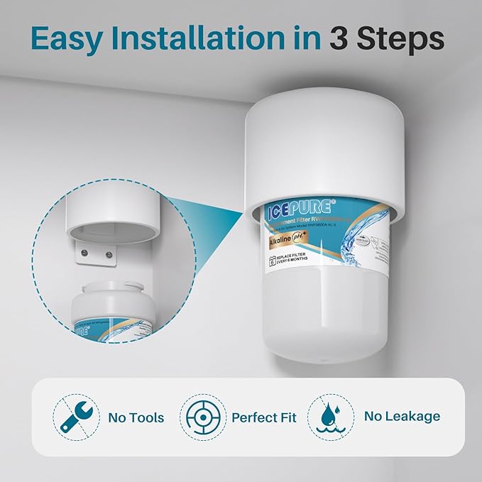ICEPURE Alkaline RWF0600A-AL Refrigerator Water Filter Replacement for GE MWF, MWFA, MWFINT, MWFP, GWF, 46-9991, Kenmore® 9991, WFC1201, GSE25GSHECSS, GSH25JSDDSS, GSHS6LGBBHSS, Enhances PH, 4Pack