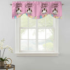 Pink Easter Tie Up Valance Curtains for Windows,Kitchen Curtains Window Shades,Easter Bunny Eggs Spring Cartoon Farmhouse Wood Grain Light Filtering Curtain Valances for Bedroom/Bathroom/Cafe 42"x18"