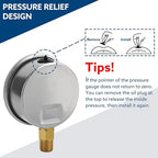 SENCTRL 0-160 Psi Glycerin Liquid Filled Air Pressure Gauge, 2.5" Dial Size, 1/4" NPT Lower Mount, Stainless Steel Case, Water Pump, Tire, Large Air Compressor, Well Pump, RV Regulator Pressure Test