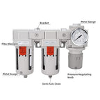 NANPU 1/2" NPT Air Drying System - 5 Micron Particulate Filter, 0.01 Micron Coalescing Filter, Air Pressure Regulator Combo - Semi-Auto Drain, Poly Bowl w/Metal Gauge