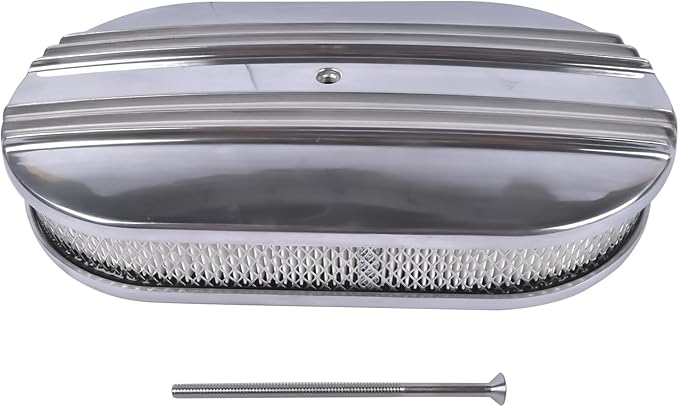 GELUOXI 15" Oval Half Finned Polished Aluminum Air Cleaner Replacement for 265 283 305 307 327 350 383 400 396 402 Engines 5 1/8" Diameter