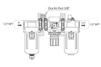 PneumaticPlus SAU400A-N04G - Dual Air System 1/2" NPT - Compressed Air Filter, Pressure Regulator & Lubricator w/Additional Free Air Port 3/8" NPT - Manual Drain, Poly Bowl