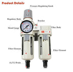 RIH Air Dryer System - 1/2" NPT Double Air Filters-5 Micron Particulate Filter& Air Pressure Regulator - Gauge(0-150 psi), Auto Drain, Poly Bowl,Bracket - 3 in 1 Two Unit (1/2" NPT) AC4011-04D