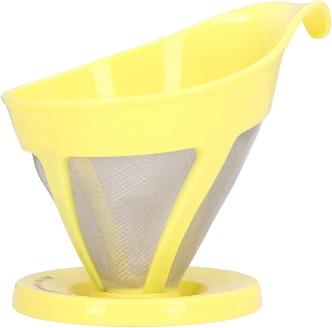 Coffee Strainer Stainless Steel Fine Mesh Pour Over Coffee Dripper Hand Drip Filter Cone for Home Office Travel Camping Portable Reusable Easy Clean Dishwasher Safe (Yellow)