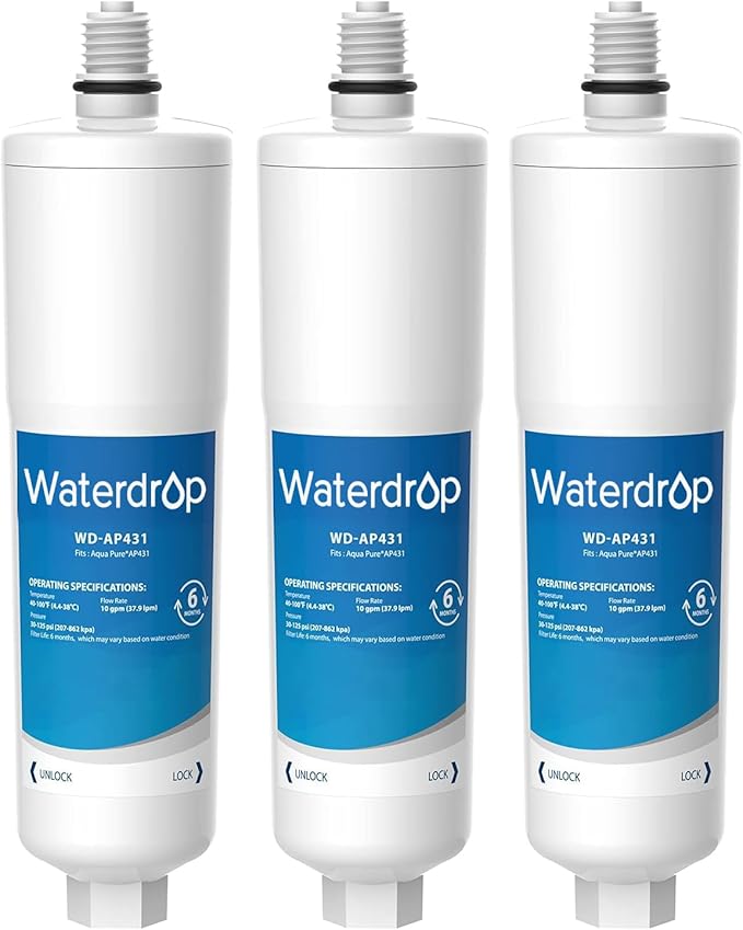 Waterdrop AP431 Replacement Cartridge for Aqua-Pure AP431 Hot Water Scale Inhibitor for AP430SS, Prevent Scale Accumulation and Protect Water Heaters, Pack of 3