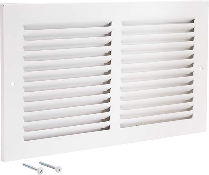 EZ-FLO 12 x 6 Inch (Duct Opening) Return Air Vent Cover for Wall or Ceiling, Solid Steel Return Air Grille, HVAC Vent Cover, White, 61626