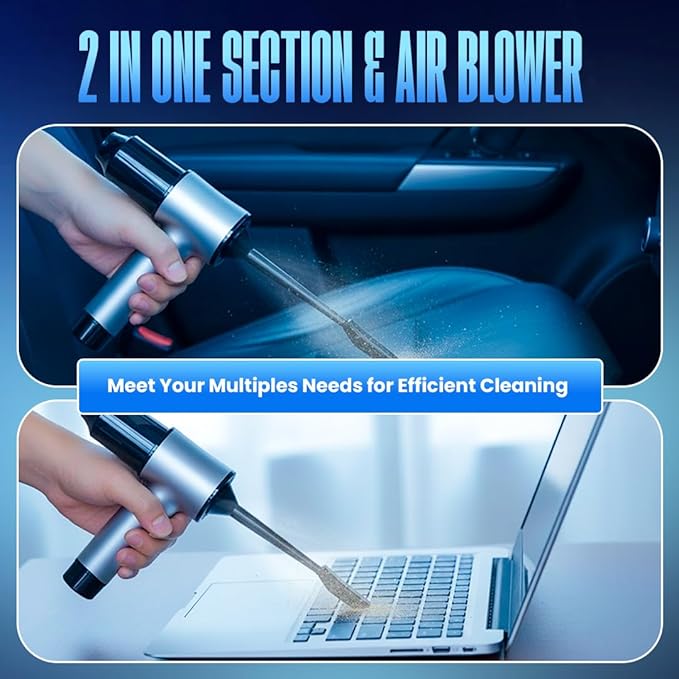 Nazarian 2-in-1 Mini Handheld Vacuum Cleaner with Air Blower Duster | USB Rechargeable Portable Car Vacuum for Home, Office, Keyboard & Interior Cleaning | Car Cleaning Tools & Compact Design