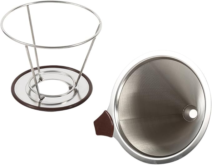 304 Stainless Steel Coffee Cone Filter, Double Layer Mesh Drip Dripper, Reusable Portable Coffee Filter Holder for Cups Mugs, Cup of Coffee with Rich Flavor and Aro