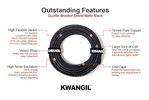 2C 18AWG AMSB Shielded Cable Wire (UL2464) - Highly Flexible Str TC, PVC Ins, OS+TC BRD, PVC JKT for CNC Machine, Stepper Motor, VFD Spindle (Matte Black 100FT)