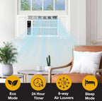 Whirlpool 12,000 BTU 115V Window-Mounted Air Conditioner with Remote Control, Window AC for Rooms up to 550 Sq.Ft, LCD Display, Auto-Restart, 24H Timer, White