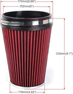 6" Inlet Cold Air Intake Filter Cone Replacement Performance Washable Clamp-On Dry Air Filters Red (8" Tall)