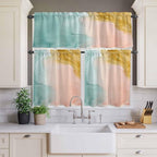 Kitchen Window Curtains Valance and Tier Set, Abstract Desert Mountains Rod Pocket Tier Curtain Valance Set, Modern Minimalist Art Light Filtering Cafe Curtains for Bedroom Living Room