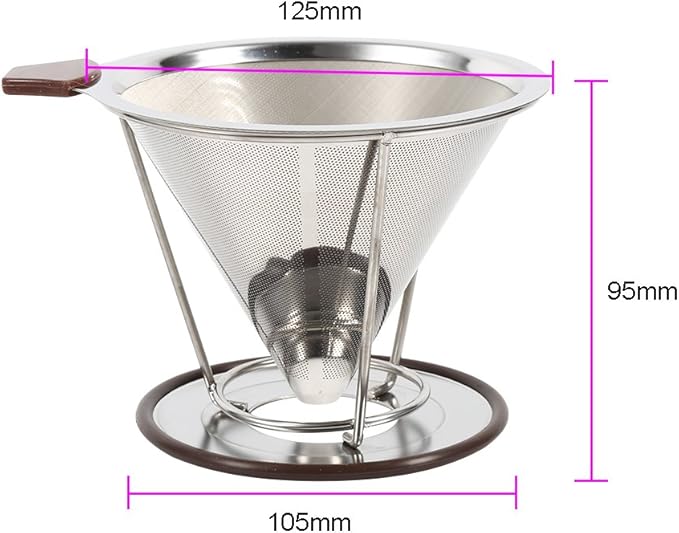 304 Stainless Steel Coffee Cone Filter, Double Layer Mesh Drip Dripper, Reusable Portable Coffee Filter Holder for Cups Mugs, Cup of Coffee with Rich Flavor and Aro