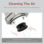 SNS 1/2" NPT Compressed Air Line Filter, 5 Micron Brass Element, Bracket, Poly Bowl,Semi-automatic type 150 psi (AF4000-N04)