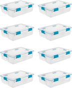 Sterilite 8-Pack Gasket Box, Weather-Resistant Storage Bins with Latching Lids, 37 Quart - Heavy-Duty Organizing Containers for Closet, Bathroom, and Office