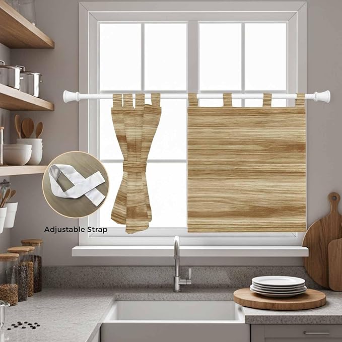 Light Brown Wood Grain Kitchen Curtains 36 Inch Length, Small Window Curtains Tab Top, Western Farmhouse Barn Door Light Filtering Short Window Treatments Tier Drapes 27.5"x36" 2 Panel
