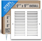 Fits 8x8 Duct Opening | Steel Return Air Grille by Handua | Vent Cover Grill for Sidewall and Ceiling | White | HVAC Cold Air Intake Grille | Outer Dimensions: 9.75"W X 9.75"