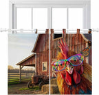 Farm Rooster Bedroom Curtains 63 Inch Length, Window Curtains Tab Top, Farmhouse Barn Funny Animals Butterfly Light Filtering Window Treatments Drapes 42"x63" 2 Panel