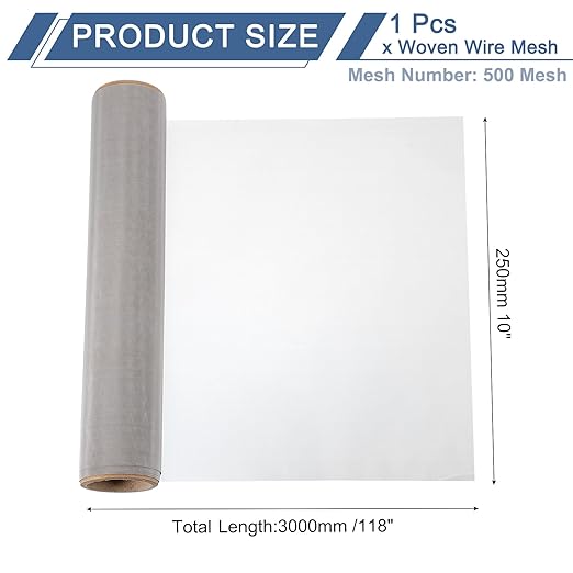 uxcell 500 Mesh 118" x 10" Woven Wire Mesh, 316 Stainless Steel Air Vent Filter Screen, Window Screen Mesh for DIY Projects Vents Cover Filtration Animals Fence