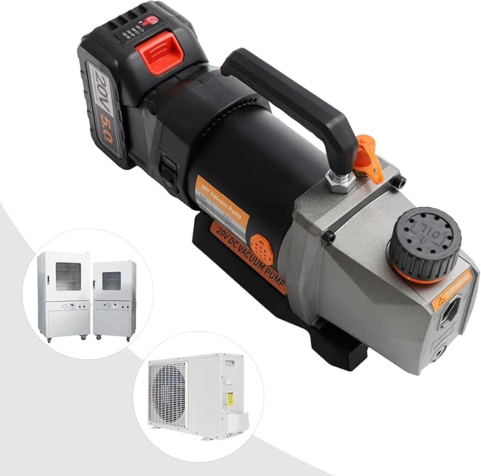 Single-Stage Vacuum Pump, 2.5CFM 20V Lithium Battery Strong Power DC Inverter Vacuum Pump, Shock Absorption and Oil Mist Filter Device Vacuum Pump for Air Conditioner Refrigerant