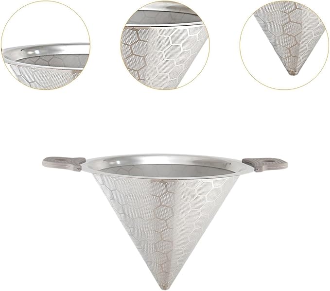 Tea Filter Pour Over Cone Double Handle Portable Stainless Steel Multipurpose