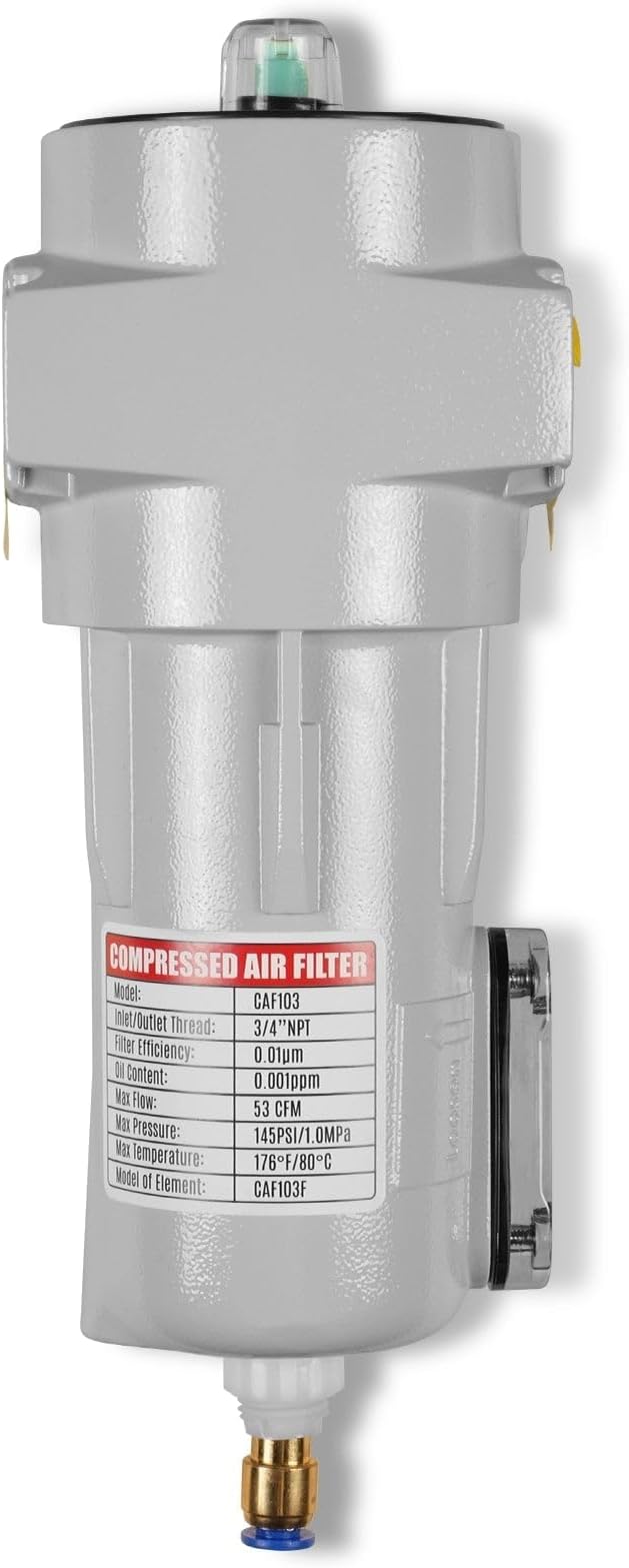 63 CFM Compressed Air Oil-Water Separator Precision Filter,0.01μm,Oil Content 0.01ppm, With Auto Drain, Pressure Indicator,Recommended for use with M15AC230,Model CAF151